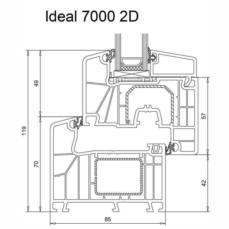 schematyczny przekrój okna aluplast-ideal-7000-2d-85